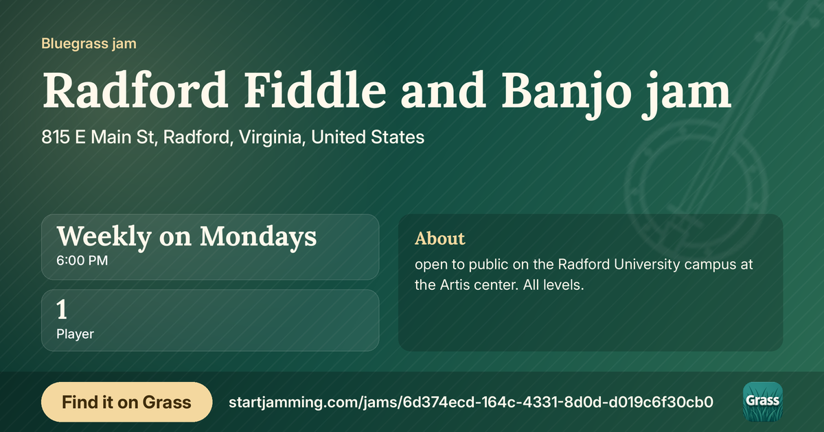 Radford Fiddle and Banjo jam’s card