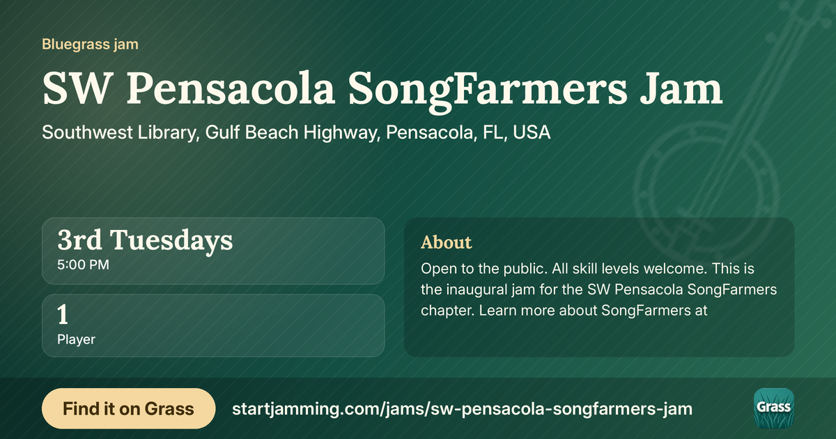 SW Pensacola SongFarmers Jam’s card